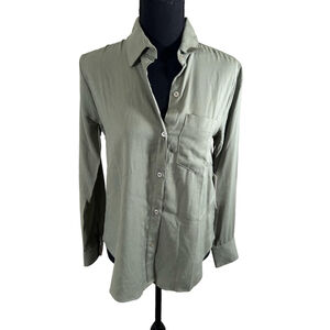 Women's Long-Sleeve Sage Green Button-Up Top, Size XS